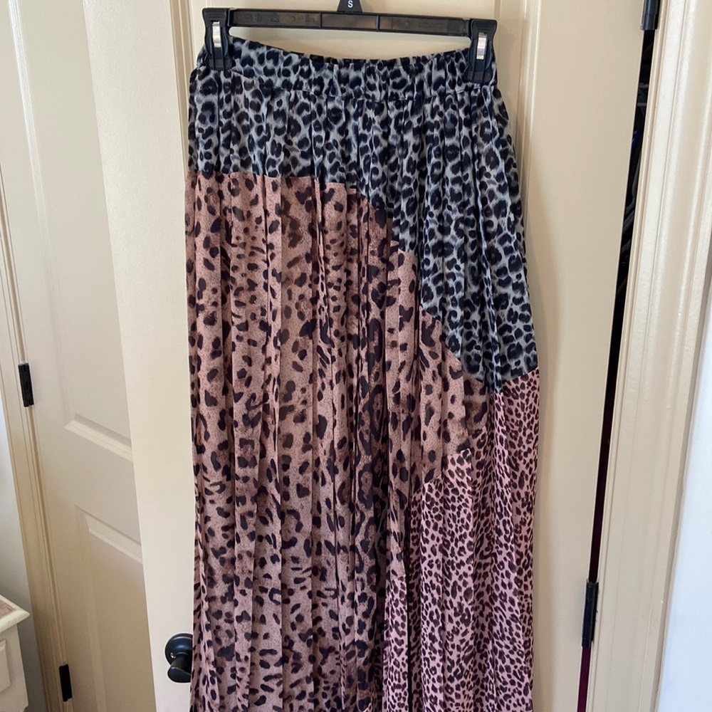 Animal Print Pleated Maxi Skirt